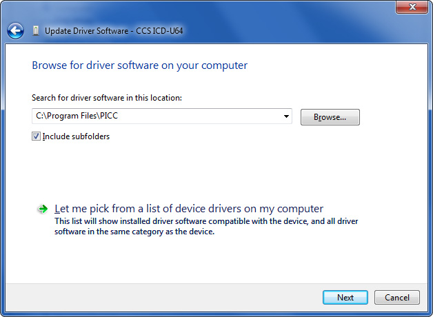 Windows 7 - Location to Search for Driver to Install