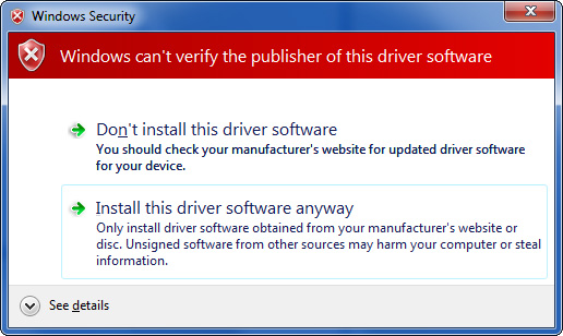Windows 7 - Security Warning